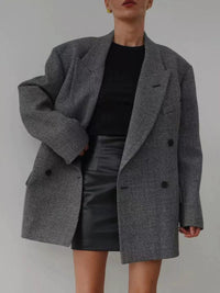 Klasik Houndstooth Bol Kesim Blazer - Phentora