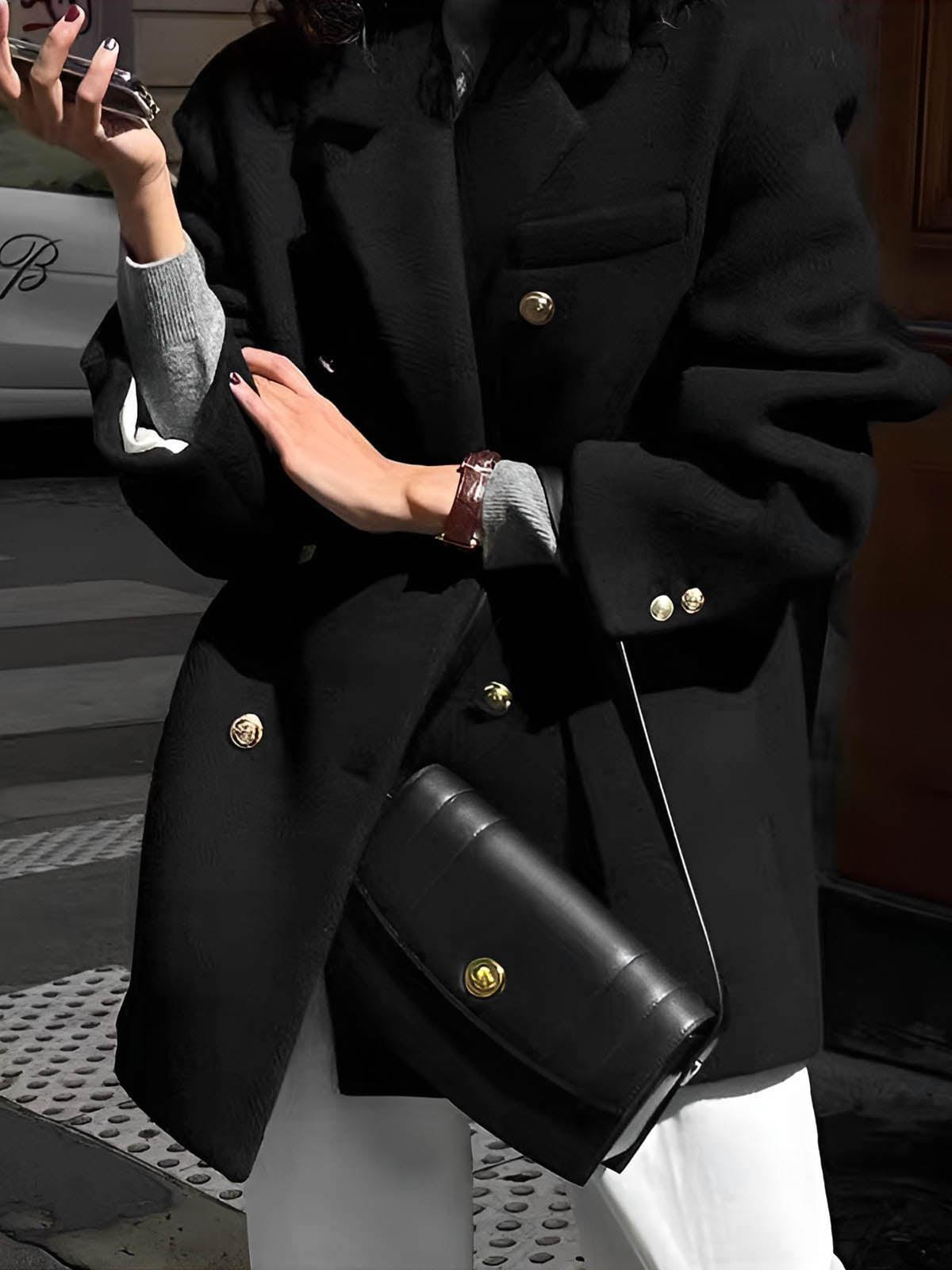 Altın Düğme Detaylı Siyah Bol Kesim Blazer Ceket - Phentora