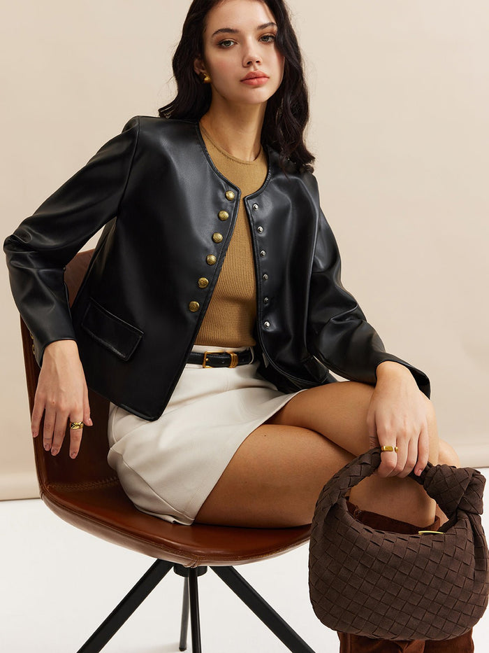 Düğme Detaylı Süet Kısa Blazer Ceket - Phentora