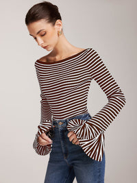 Striped Fırfırlı - Sleeve Triko Üst - Phentora