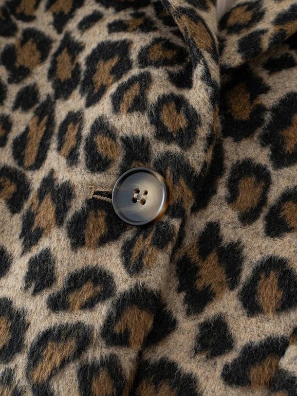 Leopar Desenli Düğmeli Tweed Ceket - Phentora