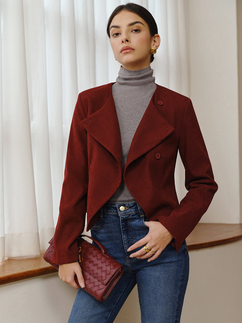 Asimetrik Yaka Kısa Blazer - Phentora