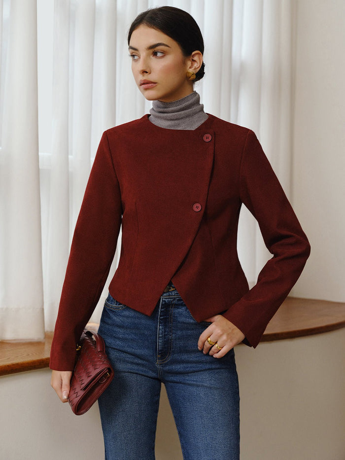 Asimetrik Yaka Kısa Blazer - Phentora