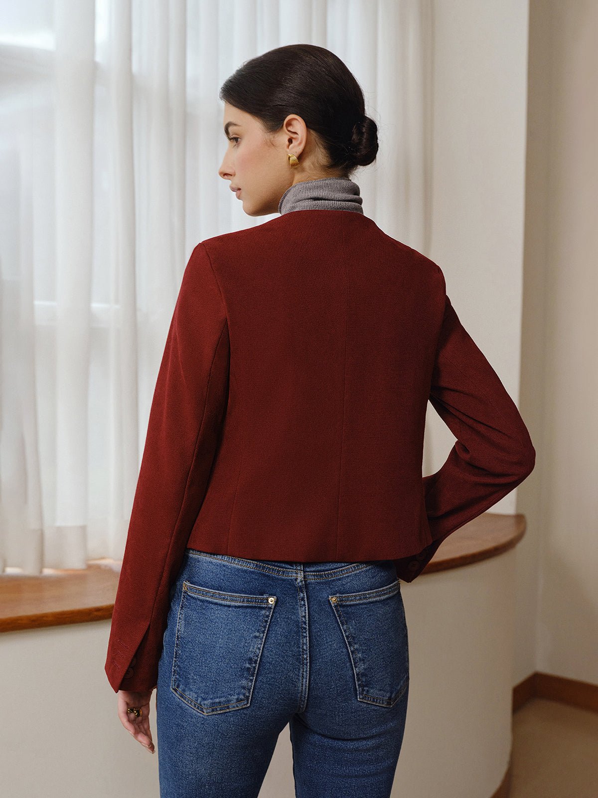Asimetrik Yaka Kısa Blazer - Phentora