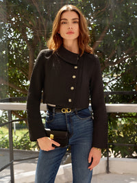 Düğme Detaylı Kısa Tweed Blazer - Phentora