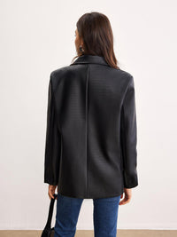 Siyah Croco Desenli Deri Blazer Ceket - Phentora