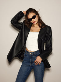 Siyah Croco Desenli Deri Blazer Ceket - Phentora