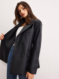 Siyah Croco Desenli Deri Blazer Ceket - Phentora
