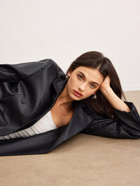 Siyah Croco Desenli Deri Blazer Ceket - Phentora
