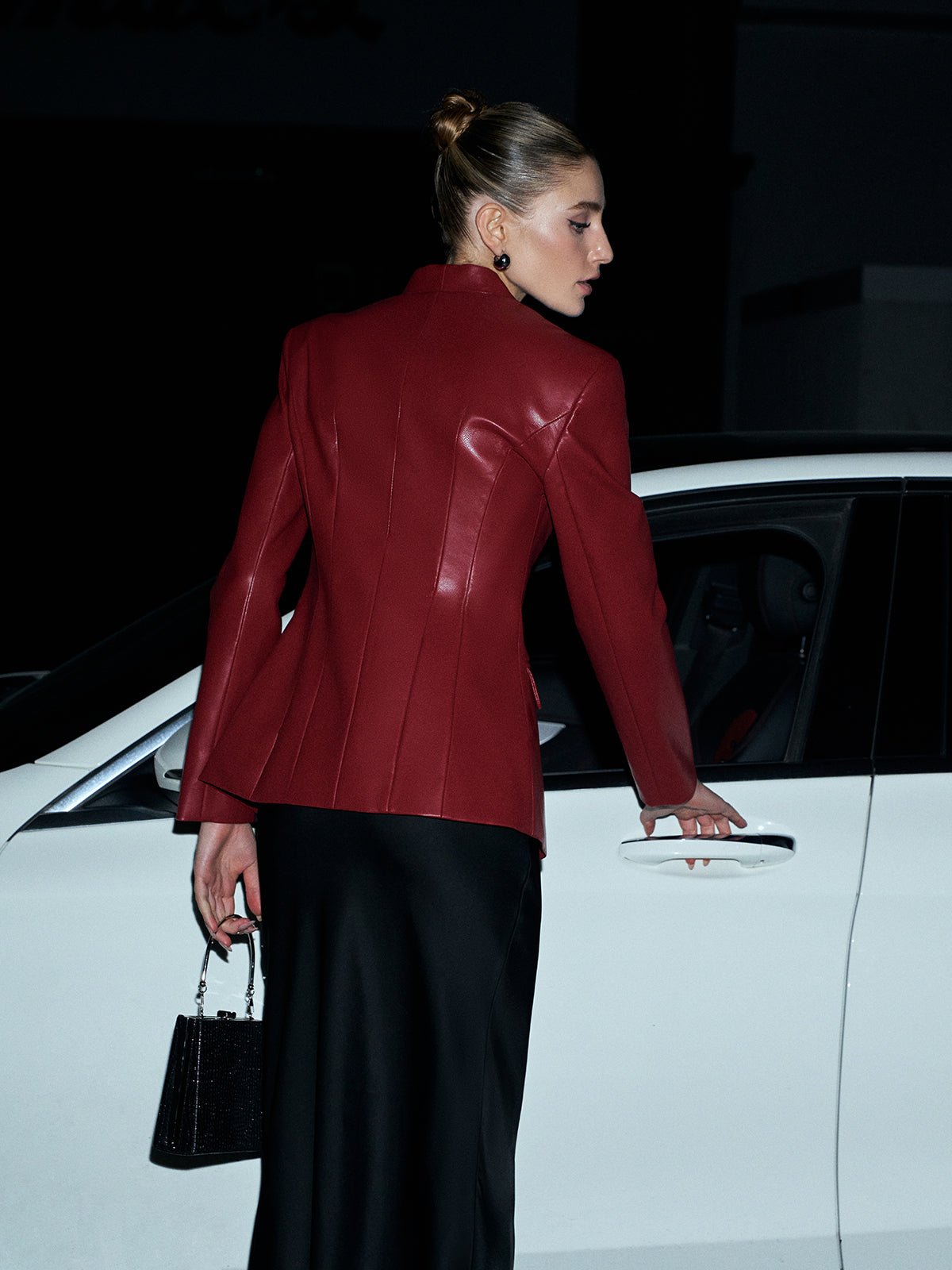 Şık Suni Deri Düğmeli Blazer - Phentora