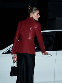 Bordo Deri Blazer Ceket - Phentora