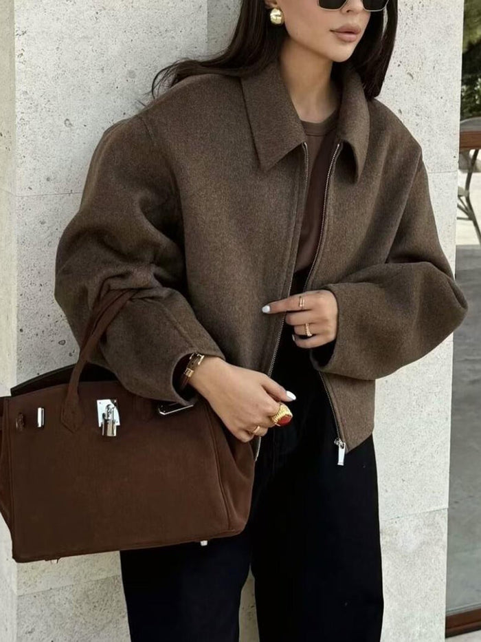 Düz Fermuarlı Tweed Ceket - Phentora
