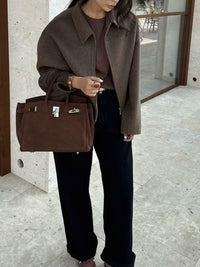 Düz Fermuarlı Tweed Ceket - Phentora