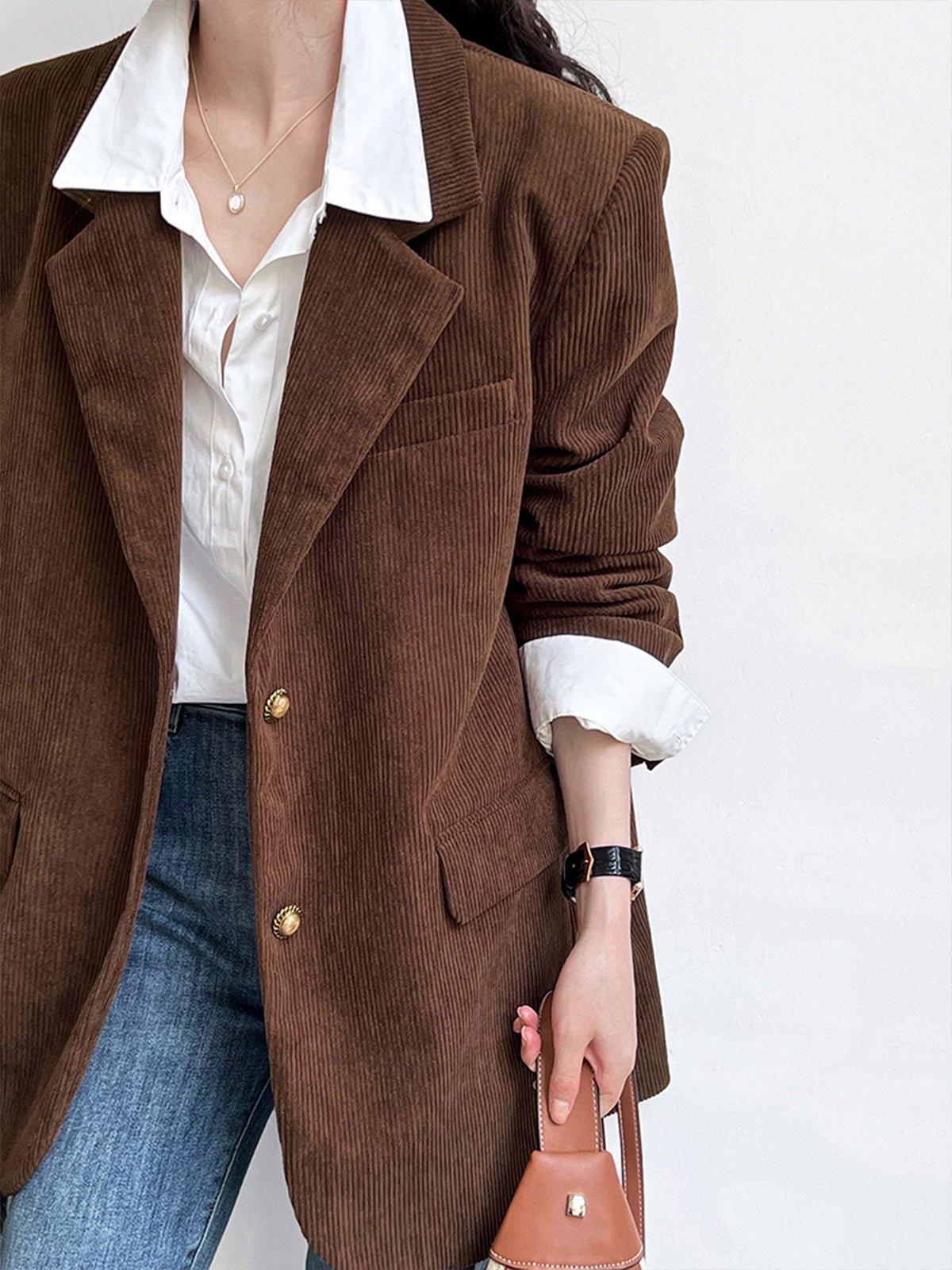 Shoulder Pads Corduroy Blazer - Phentora