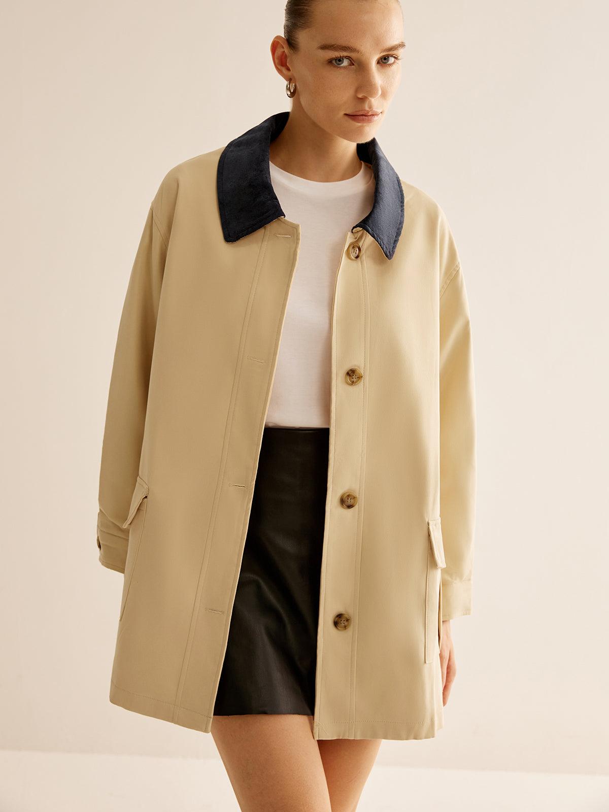 İki Renk Detaylı Oversize Trençkot - Phentora