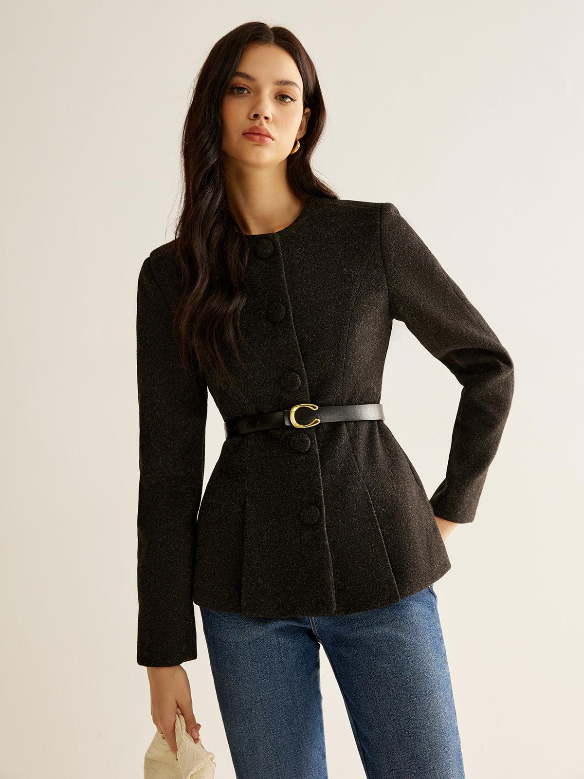 Siyah Kemerli Klasik Blazer Ceket - Phentora