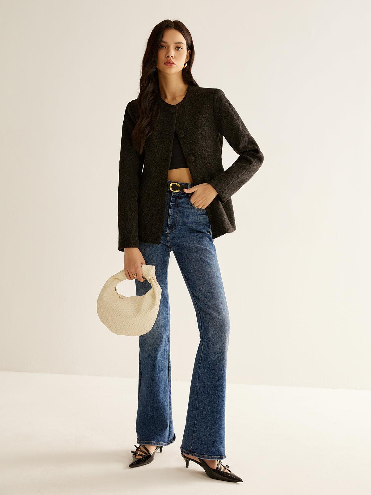 Siyah Kemerli Klasik Blazer Ceket - Phentora