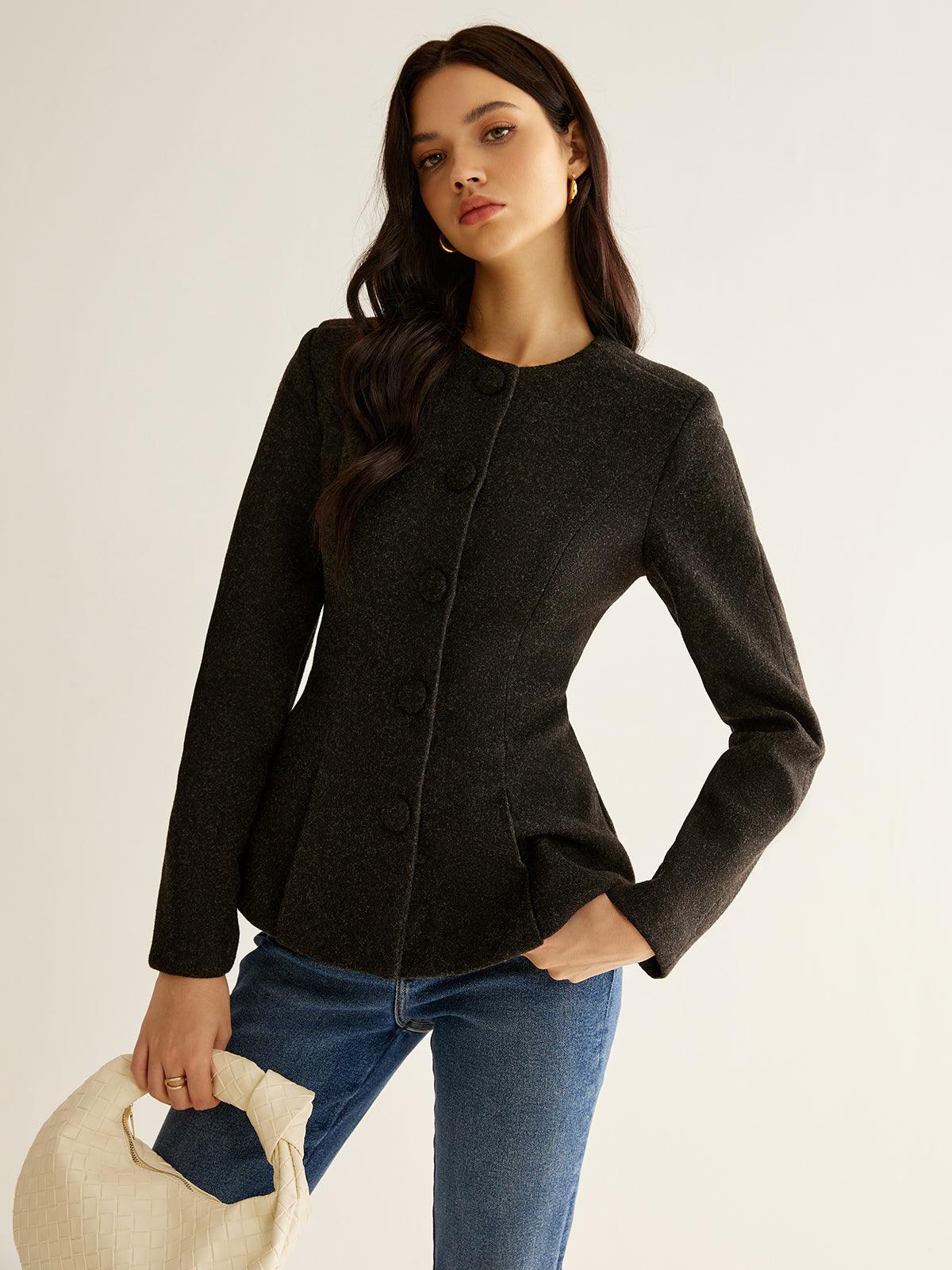 Siyah Kemerli Klasik Blazer Ceket - Phentora