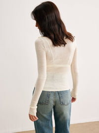 3D Flower Semi - Sheer Triko Üst - Phentora