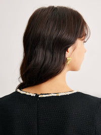 Kare Yaka İnci Detaylı Beaded Elbise - Phentora