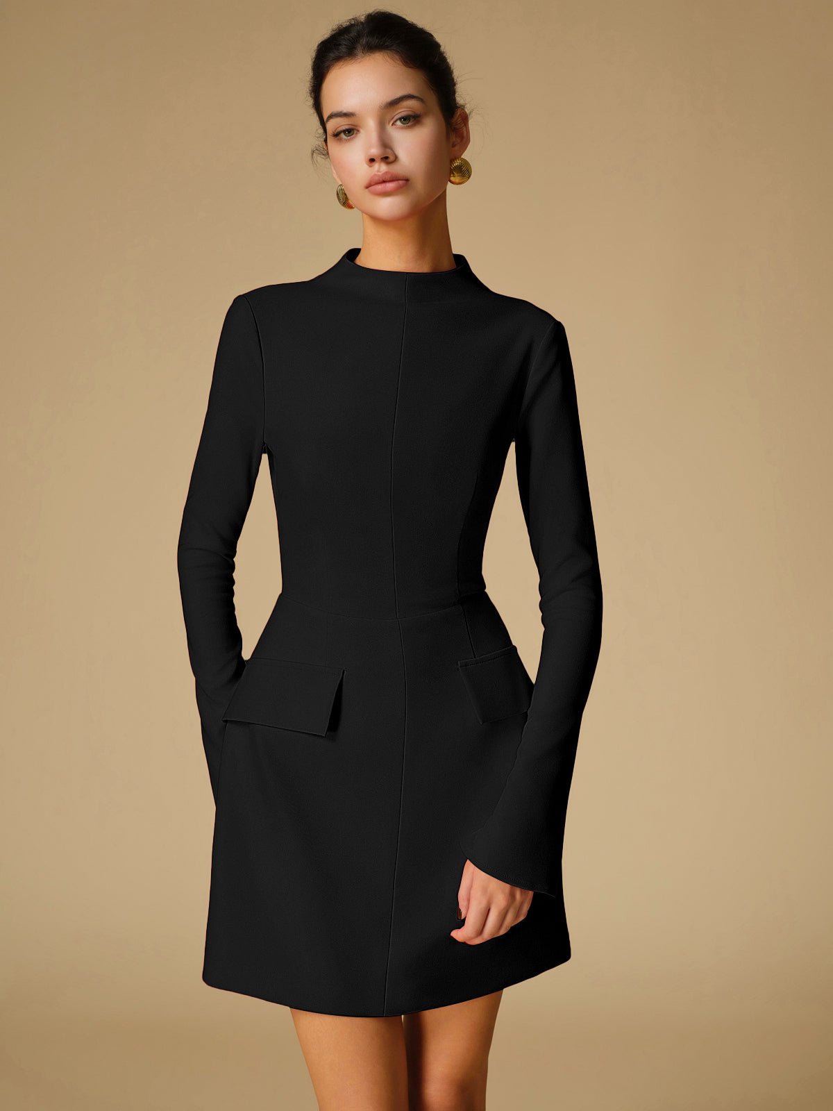 Minimalist Düz Mock Neck Elbise - Phentora