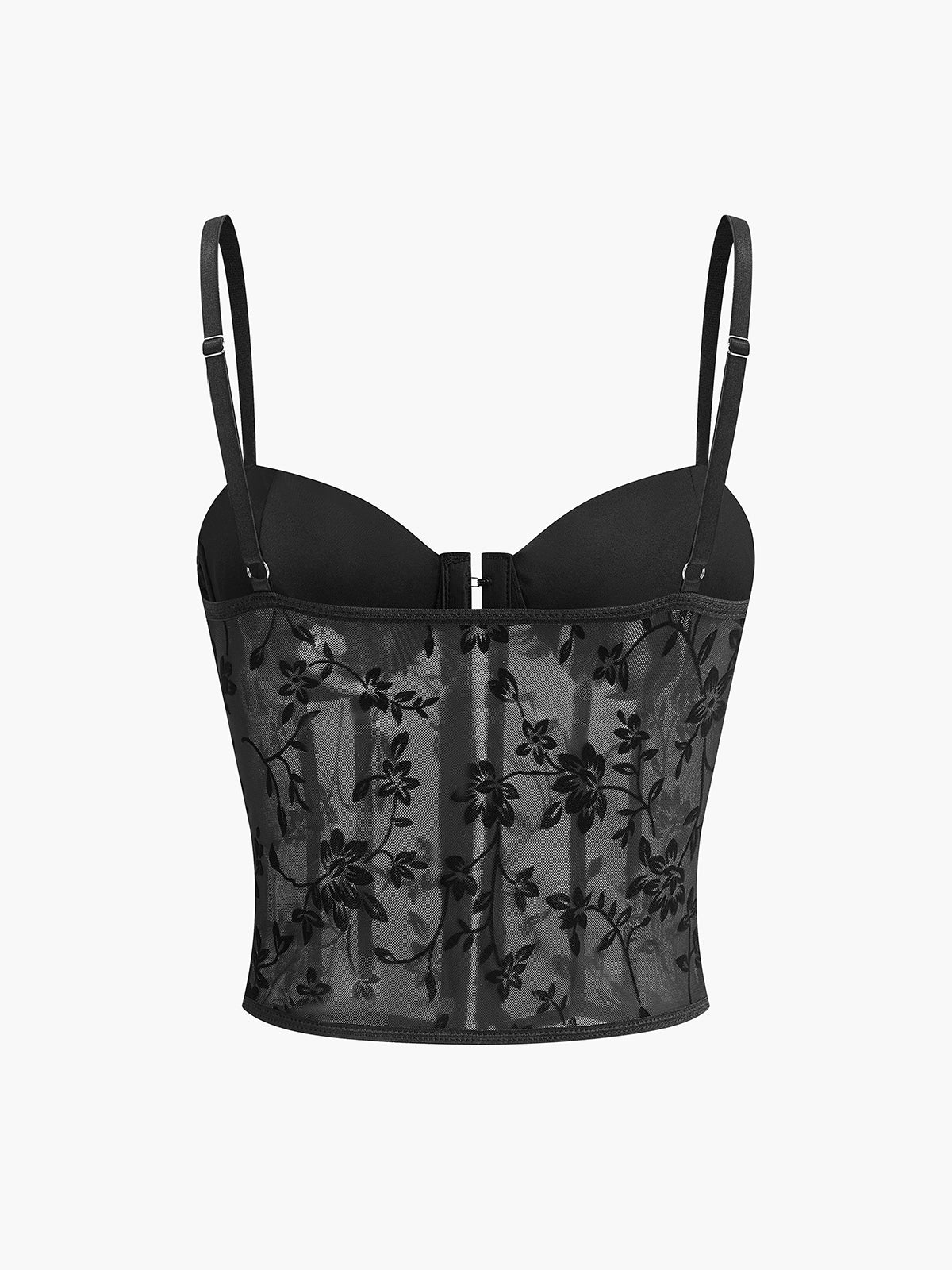 Çiçek Desenli Sheer Tül Structured Korse - Phentora
