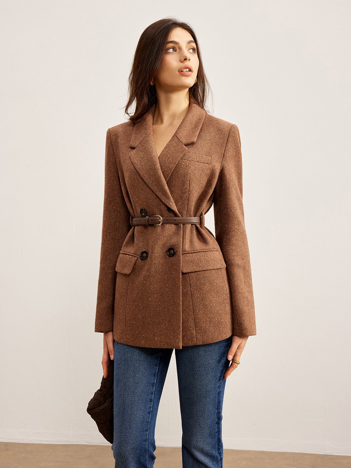 Yün Karışımlı Dokulu Kemerli Blazer - Phentora
