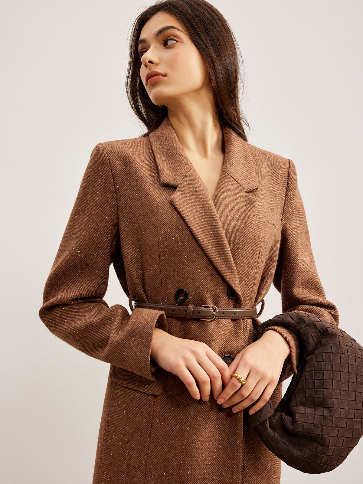 Yün Karışımlı Dokulu Kemerli Blazer - Phentora