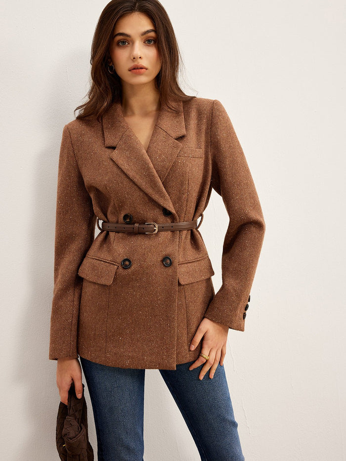 Yün Karışımlı Dokulu Kemerli Blazer - Phentora