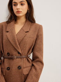 Yün Karışımlı Dokulu Kemerli Blazer - Phentora
