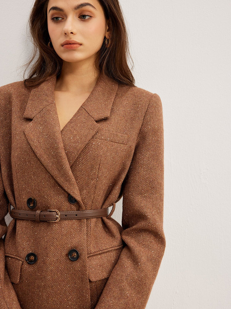 Yün Karışımlı Dokulu Kemerli Blazer - Phentora