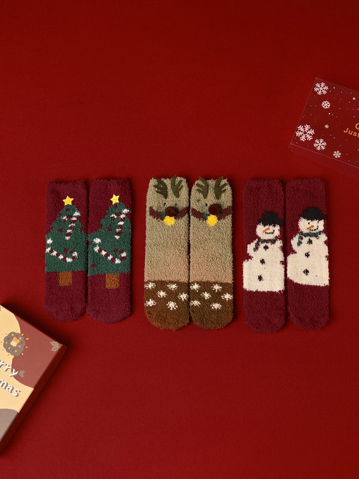 3'lü Noel Koral Kadife Çorap Kutulu - Phentora