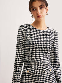 Houndstooth Panel Kısa Elbise - Phentora