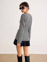 Houndstooth Panel Kısa Elbise - Phentora