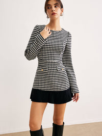 Houndstooth Panel Kısa Elbise - Phentora