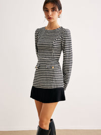 Houndstooth Panel Kısa Elbise - Phentora