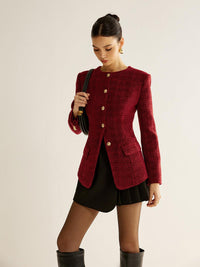 Kırmızı Altın Düğme Detaylı Tüvit Blazer Ceket - Phentora