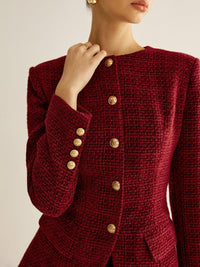 Kırmızı Altın Düğme Detaylı Tüvit Blazer Ceket - Phentora