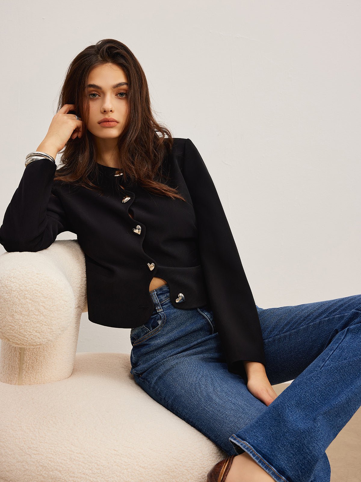 Kalp Düğmeli Normal Kesim Blazer - Phentora