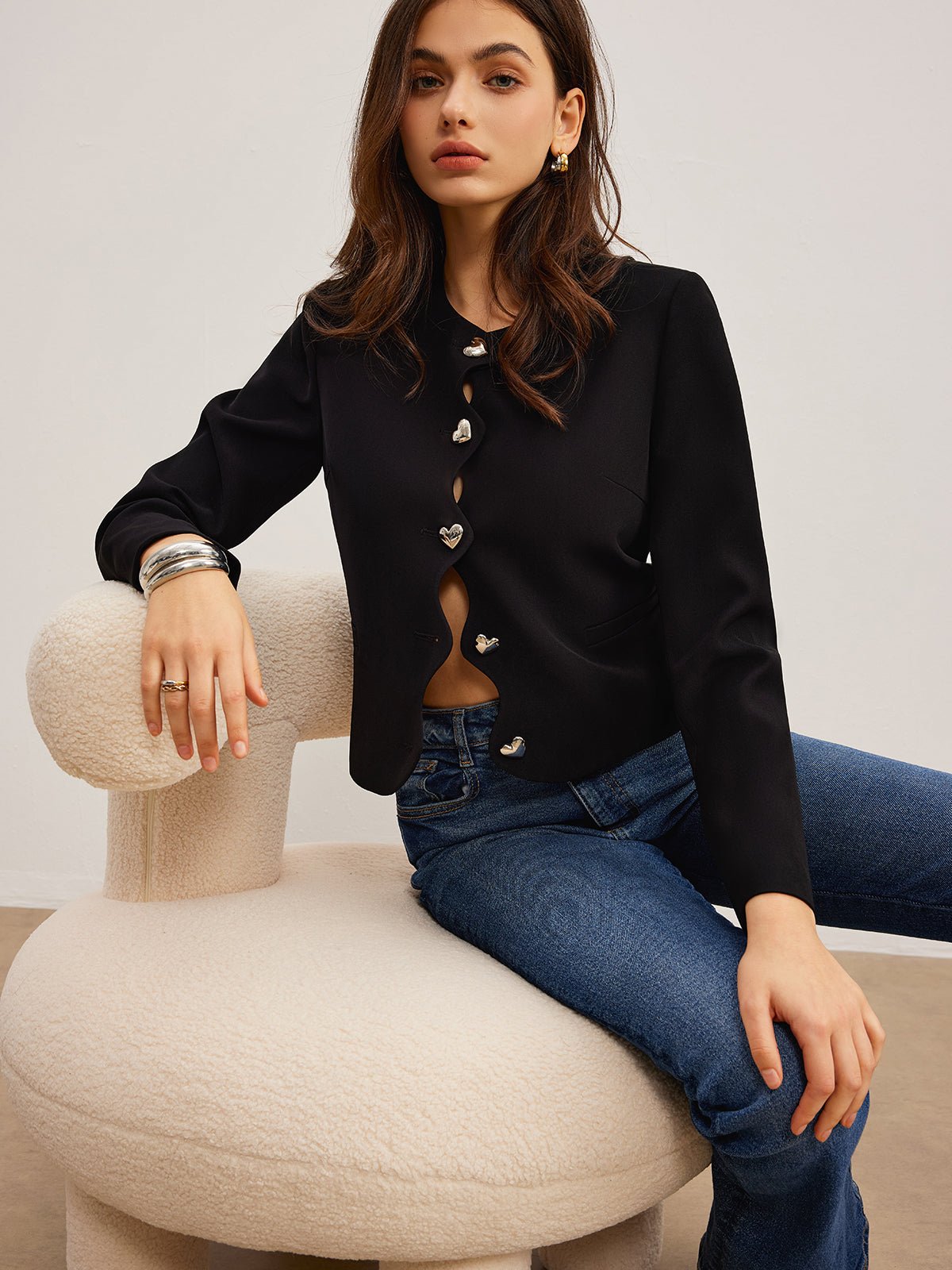 Kalp Düğmeli Normal Kesim Blazer - Phentora