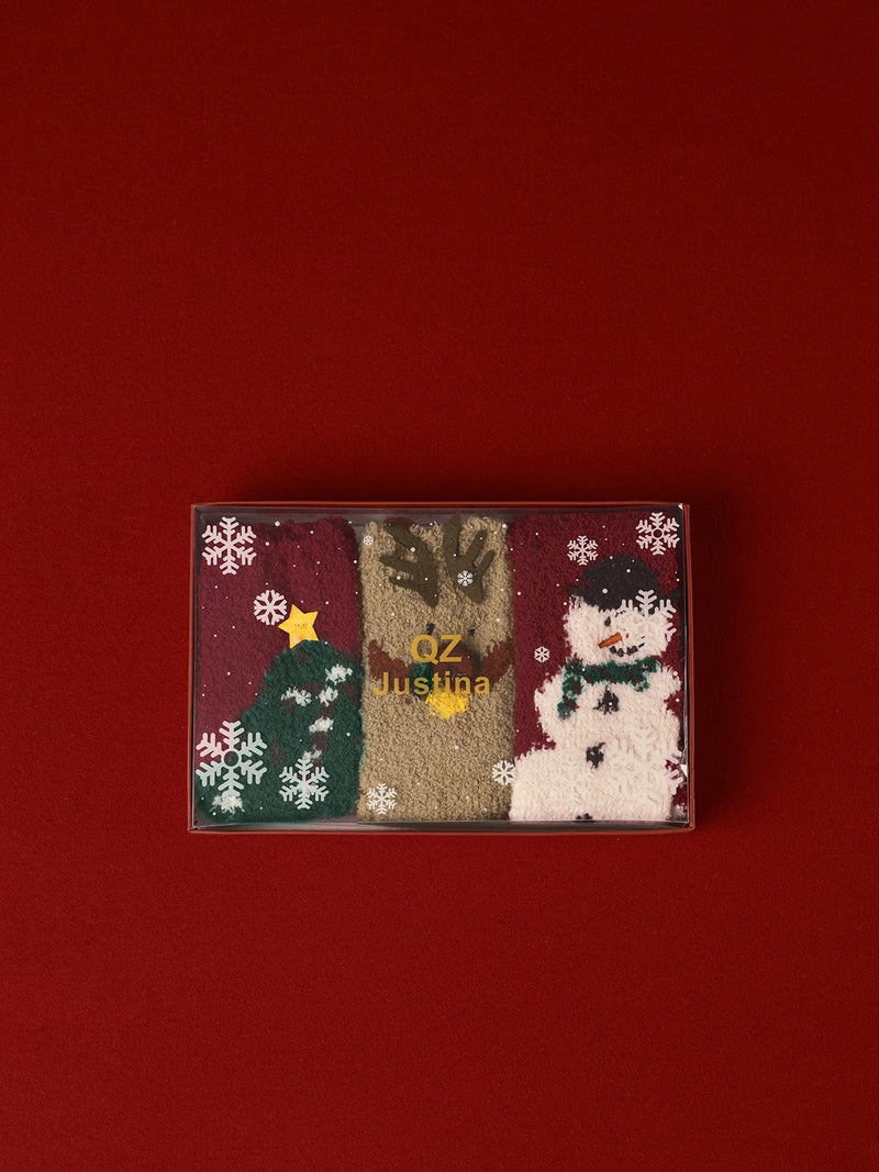3'lü Noel Koral Kadife Çorap Kutulu - Phentora