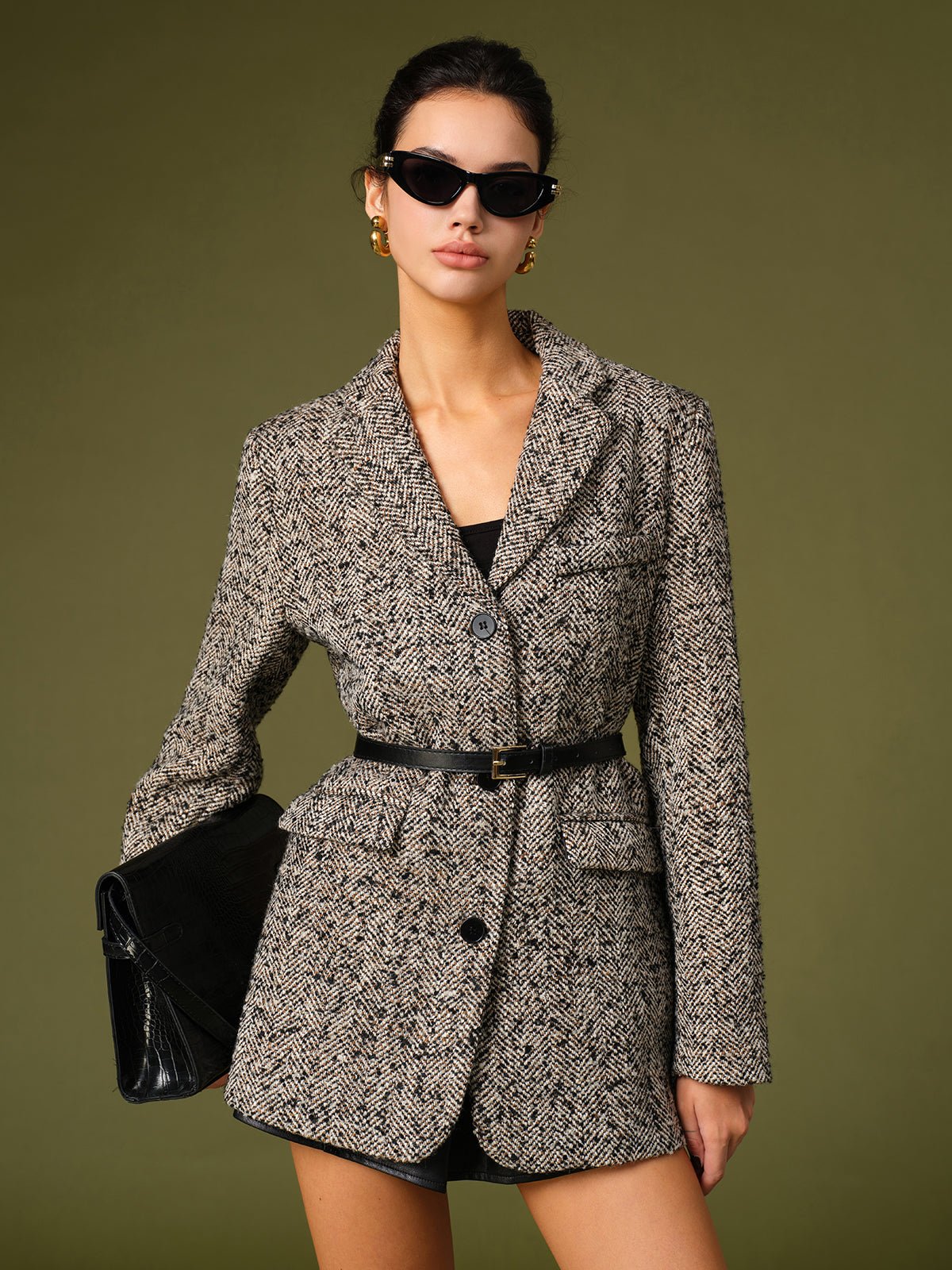 Çizgili Kemerli Blazer Ceket - Phentora