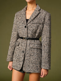 Çizgili Kemerli Blazer Ceket - Phentora