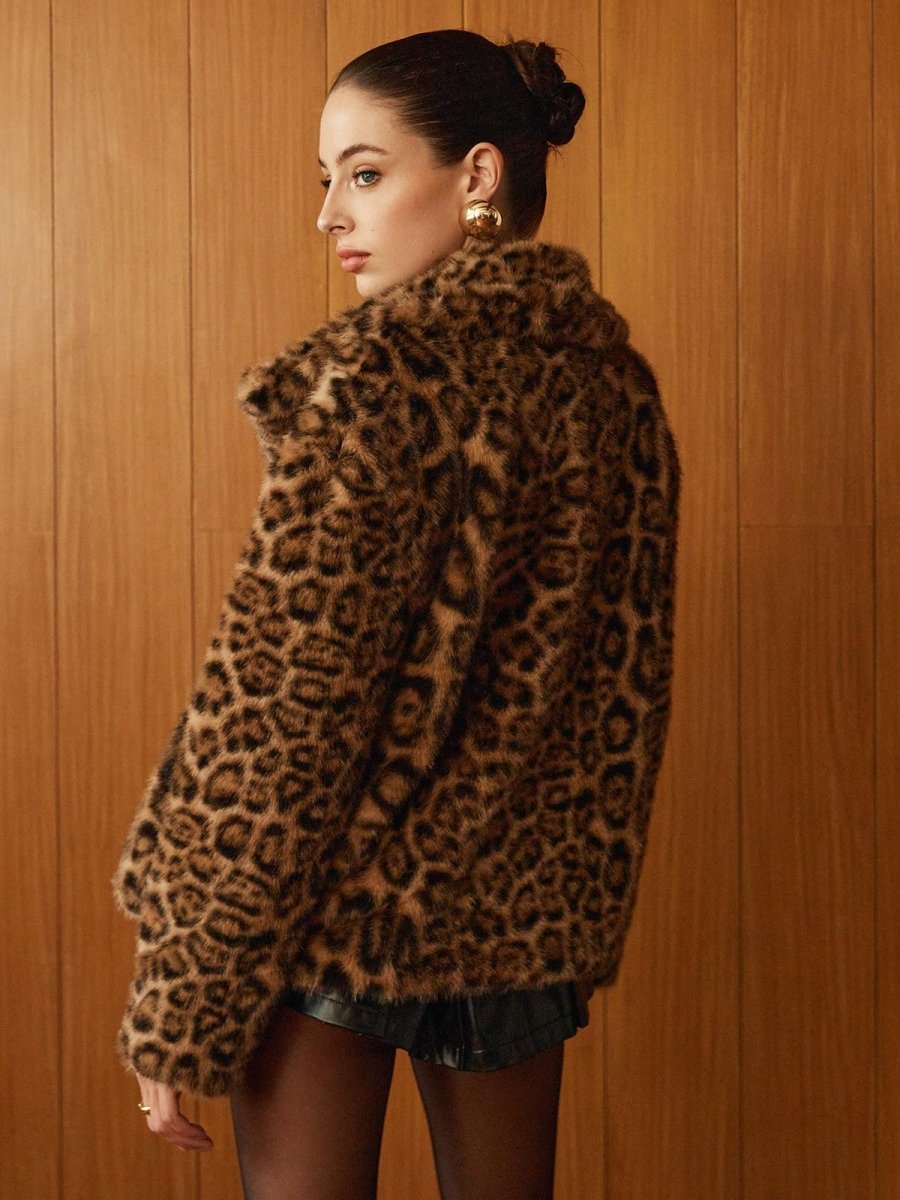 Leopar Desenli Peluş Ceket - Phentora