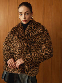 Leopar Desenli Peluş Ceket - Phentora