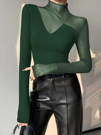 Asymmetrical Sheer Tül Panel T - Gömlek - Phentora