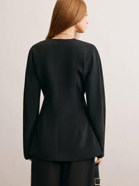 Minimalist Derin V Yaka Siyah Blazer Ceket - Phentora