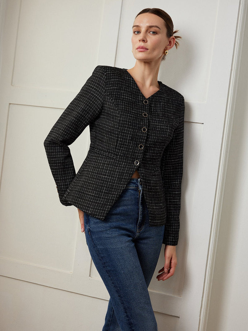 Şık Ekose Düğmeli Slim Kesim Fit Ceket - Phentora