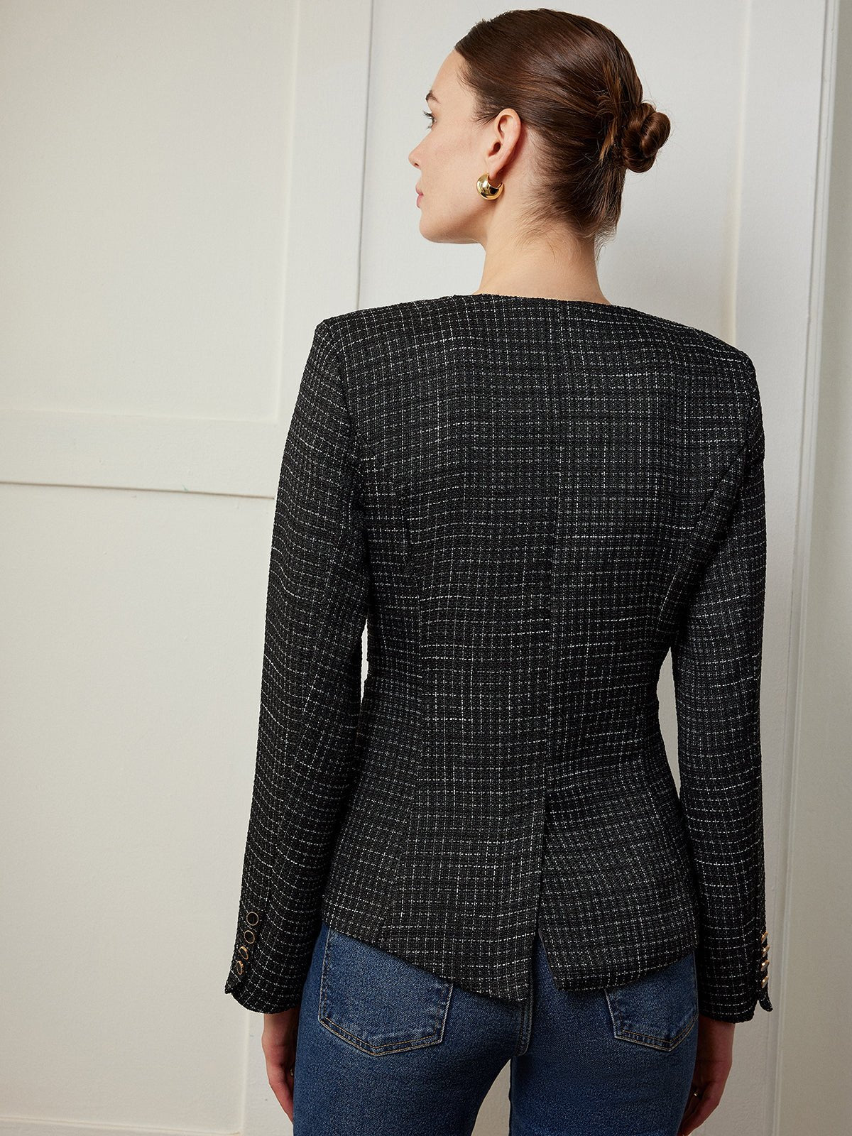 Şık Ekose Düğmeli Slim Kesim Fit Ceket - Phentora