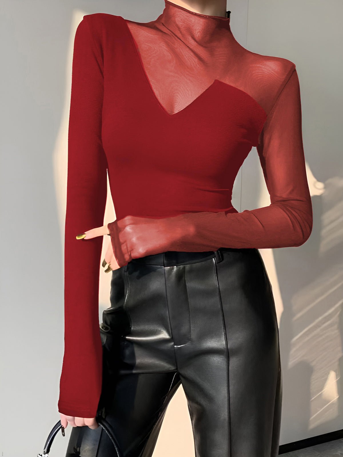 Asymmetrical Sheer Tül Panel T - Gömlek - Phentora